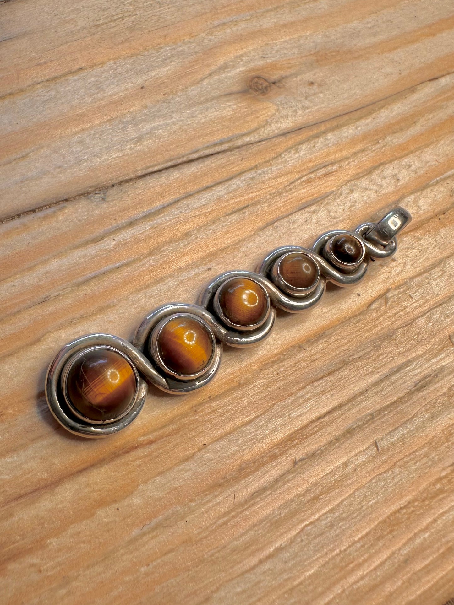 Vintage Tigers Eye Spiral 925 Silver Pendant