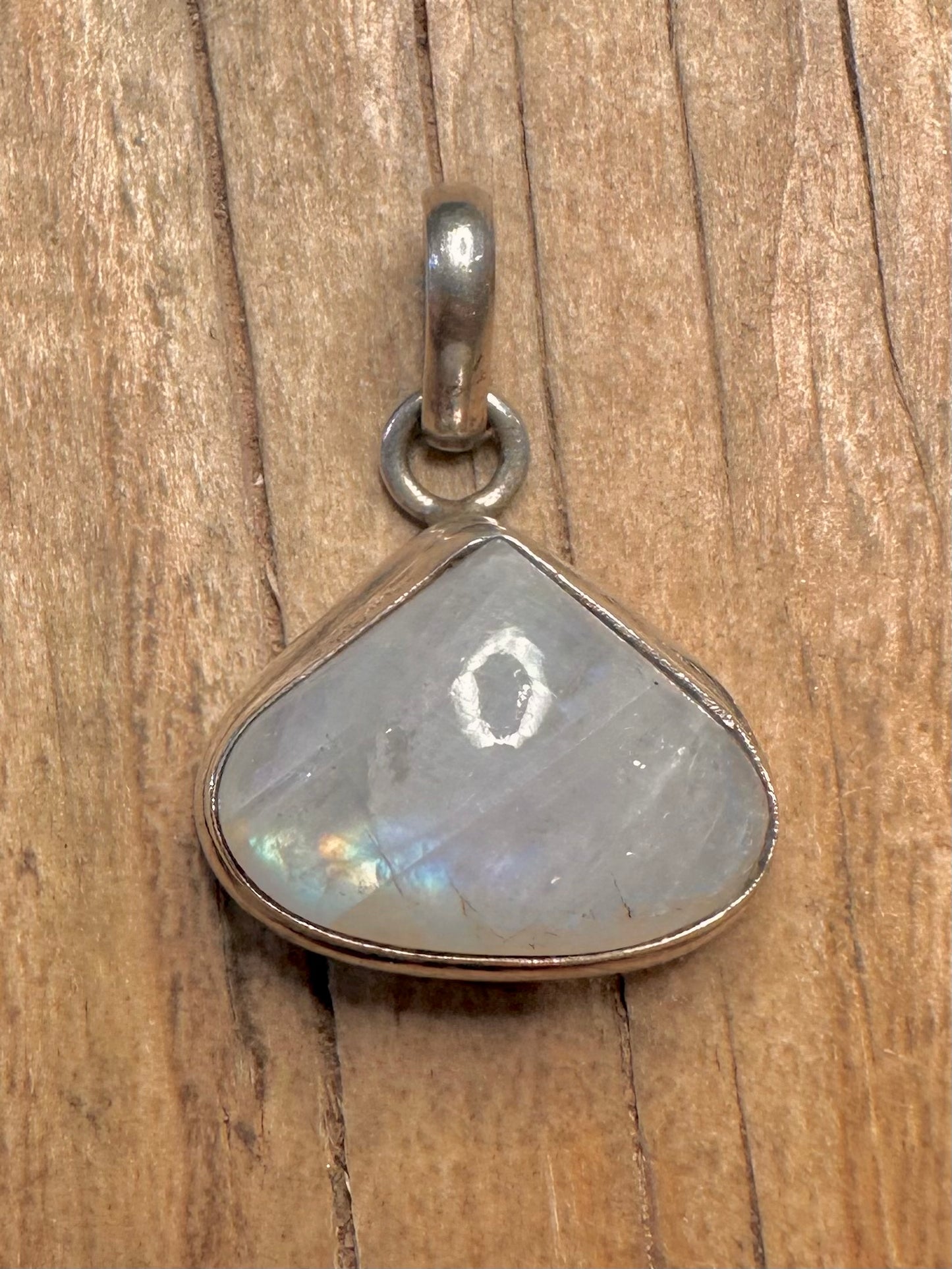 Vintage Moonstone Triangle 925 Sterling Silver Pendant