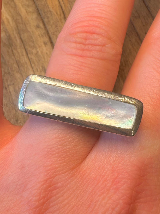 Abstract Mother of Pearl Bar 925 Sterling Silver Size O Ring