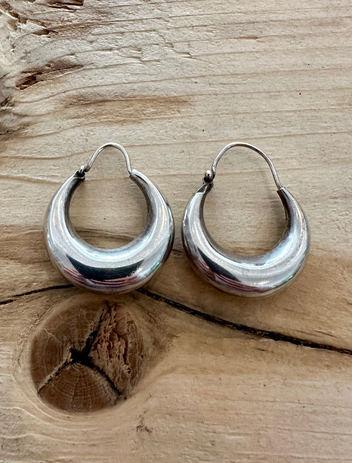 Vintage Chunky Hoops 925 Silver Earrings