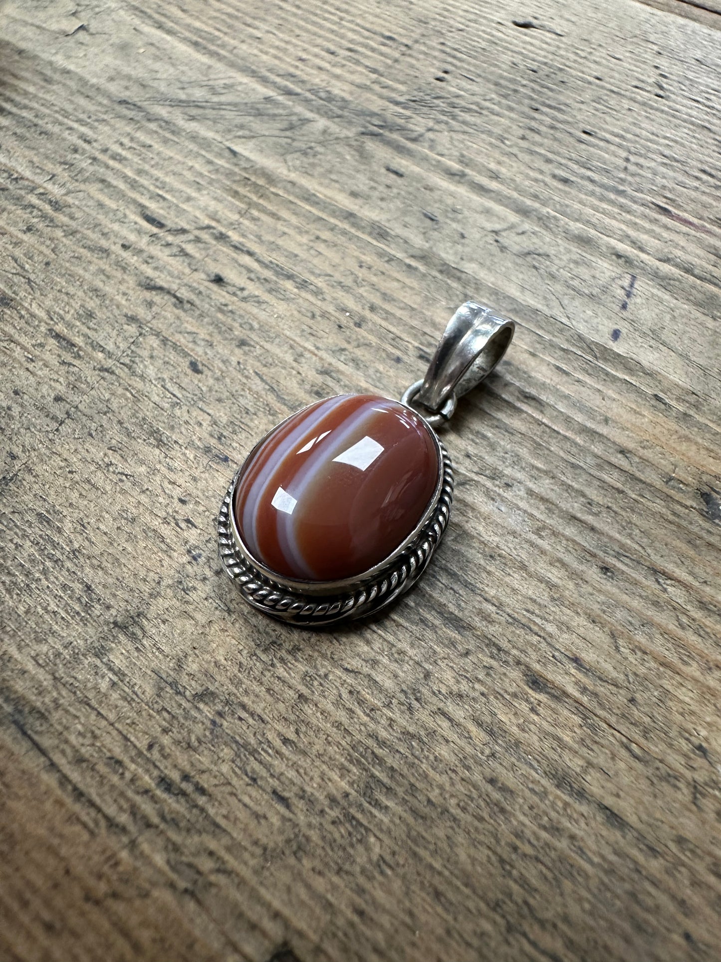 Vintage Red Banded Agate 925 Silver Pendant