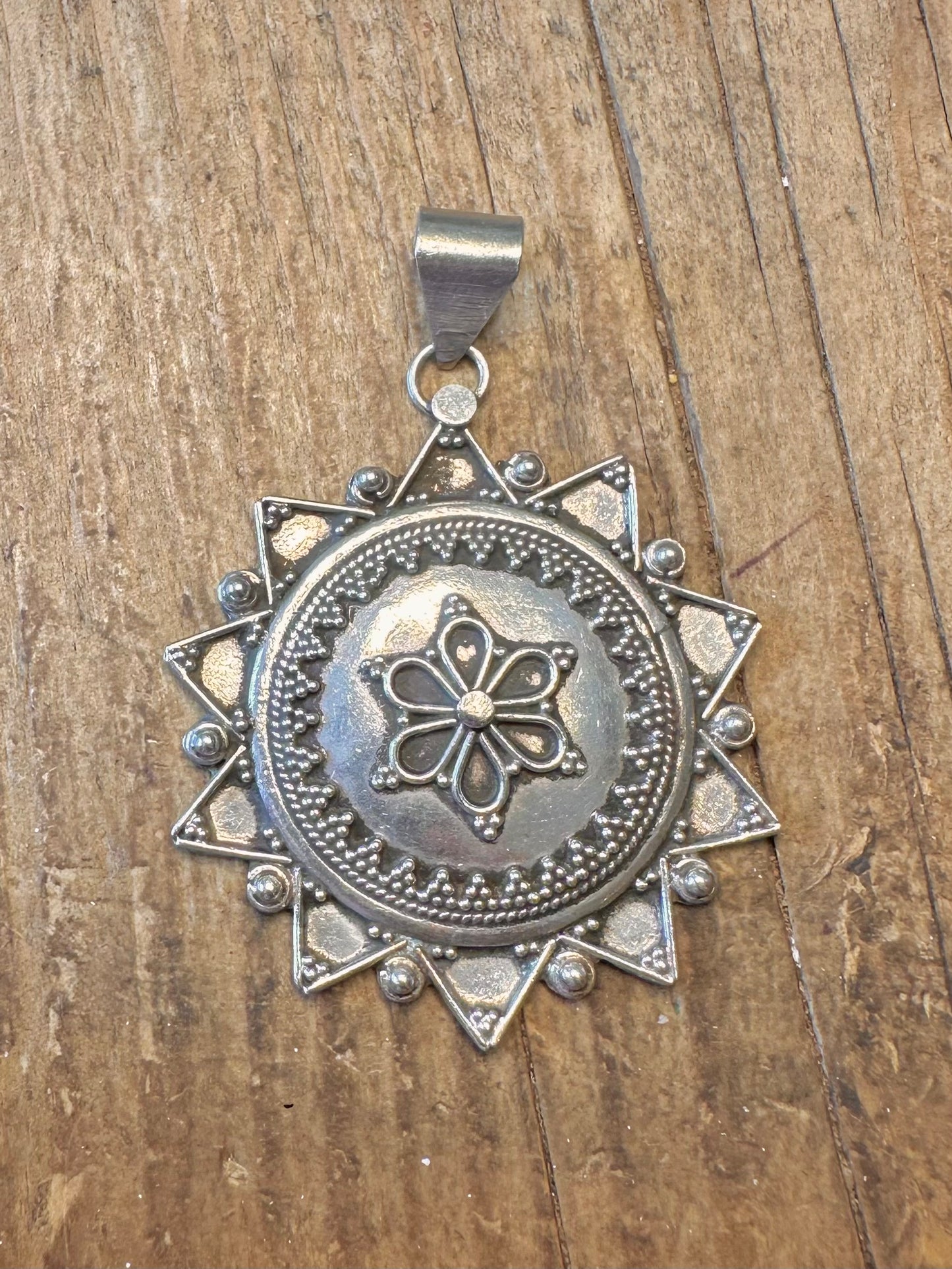 Large Decorative Boho 925 Sterling Silver Pendant