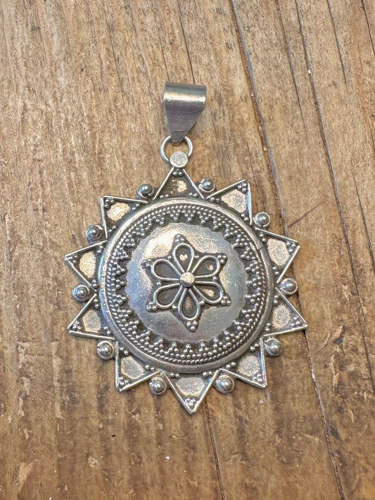 Large Decorative Boho 925 Sterling Silver Pendant