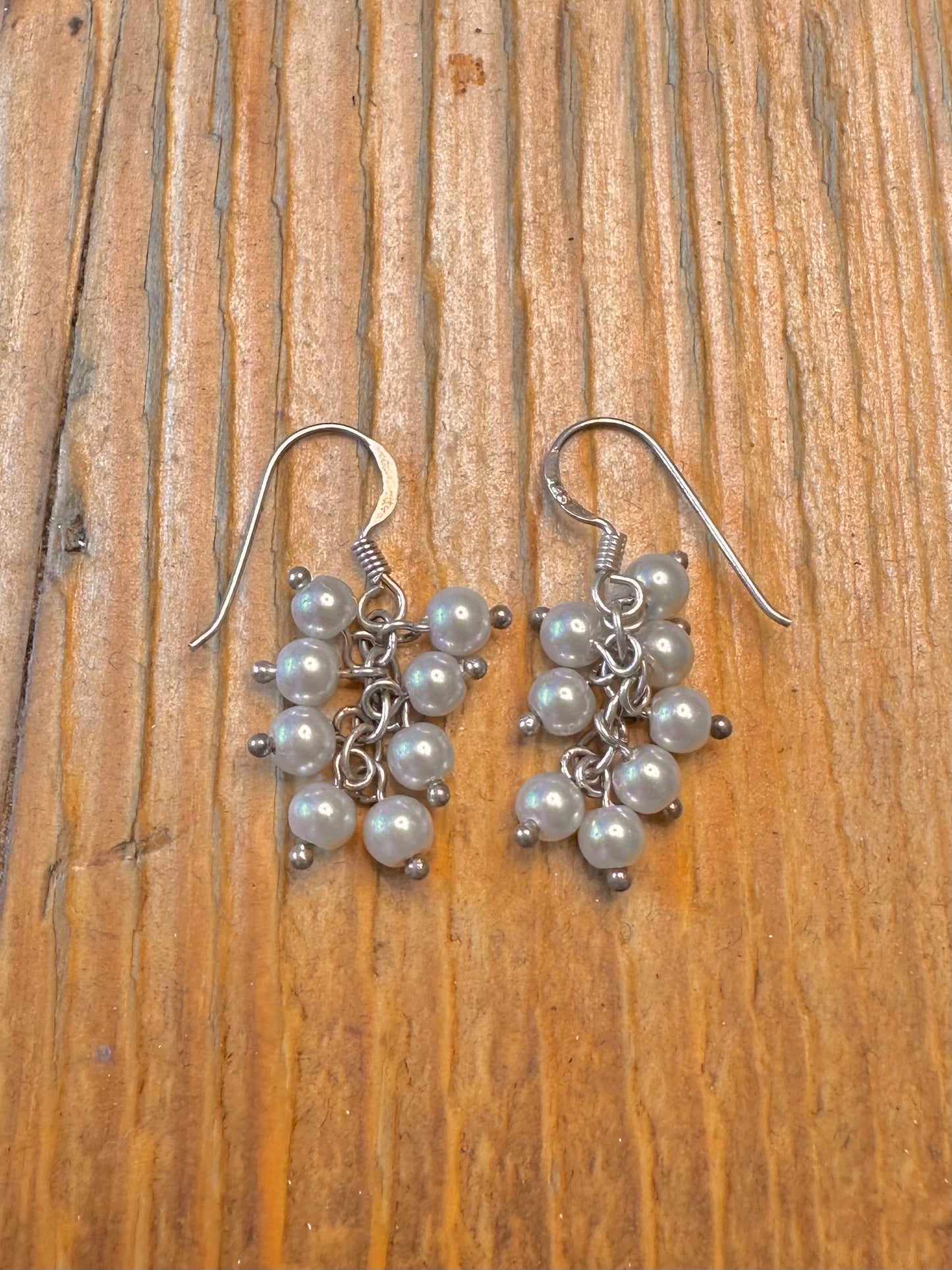 Pearl Cluster Dangle 925 Sterling Silver Earrings