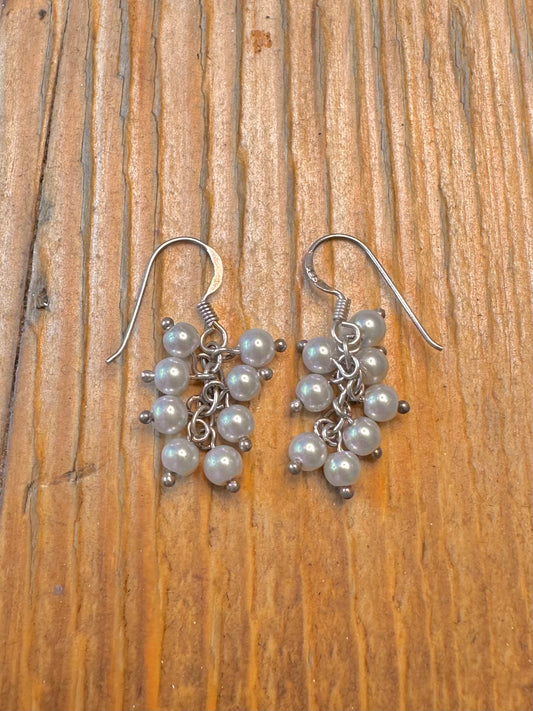 Pearl Cluster Dangle 925 Sterling Silver Earrings
