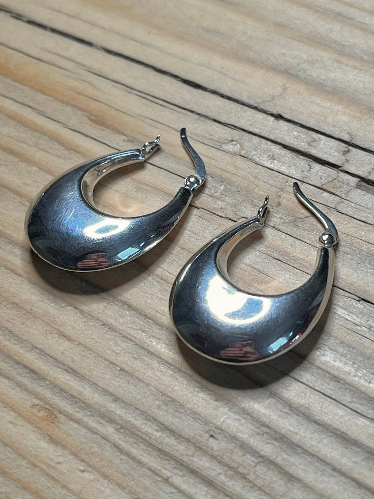 Chunky Crescent Shaped 925 Sterling Silver Hoop Earrings
