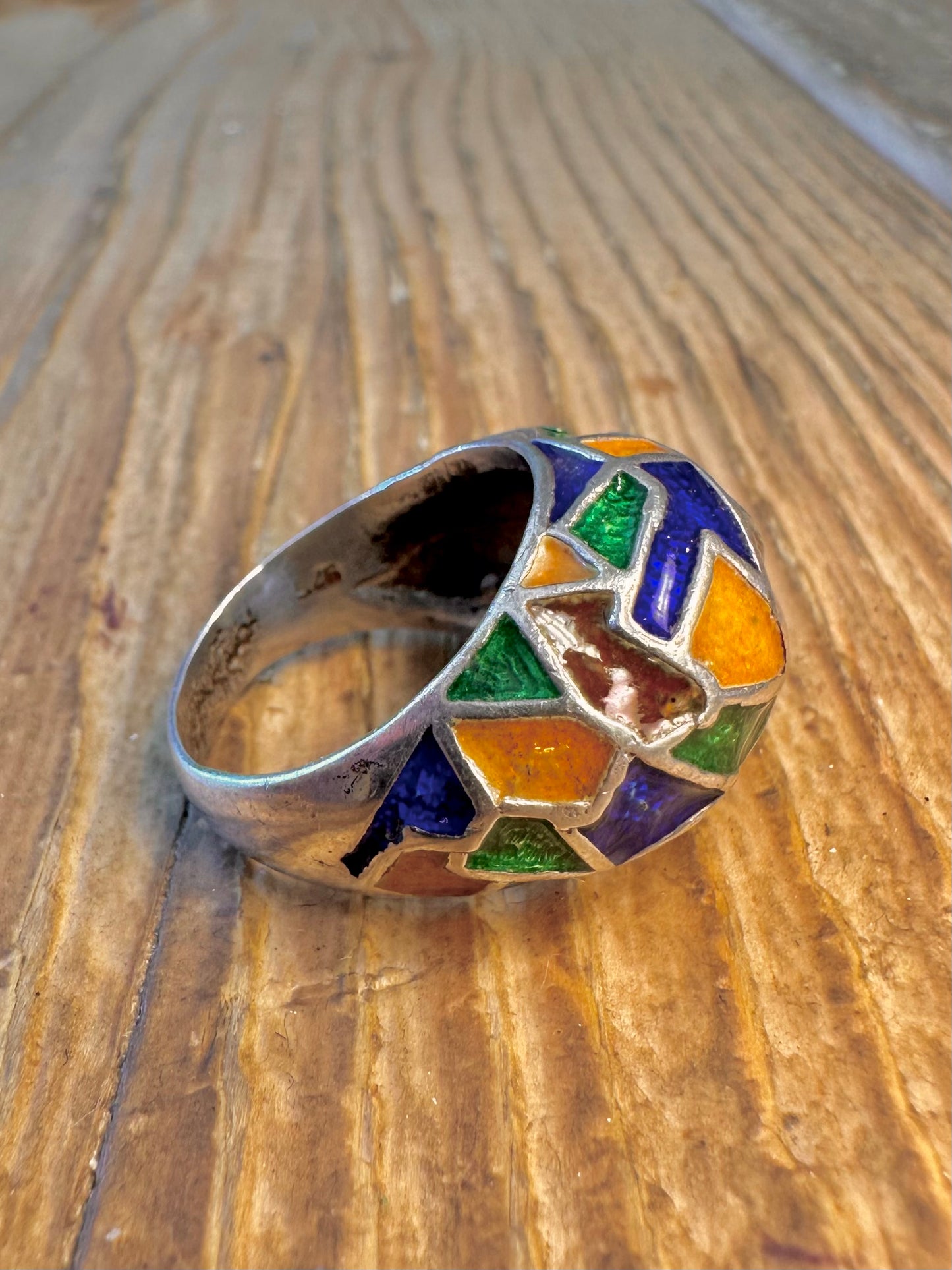 Colourful Enamel Dome 925 Sterling Silver Size P Ring