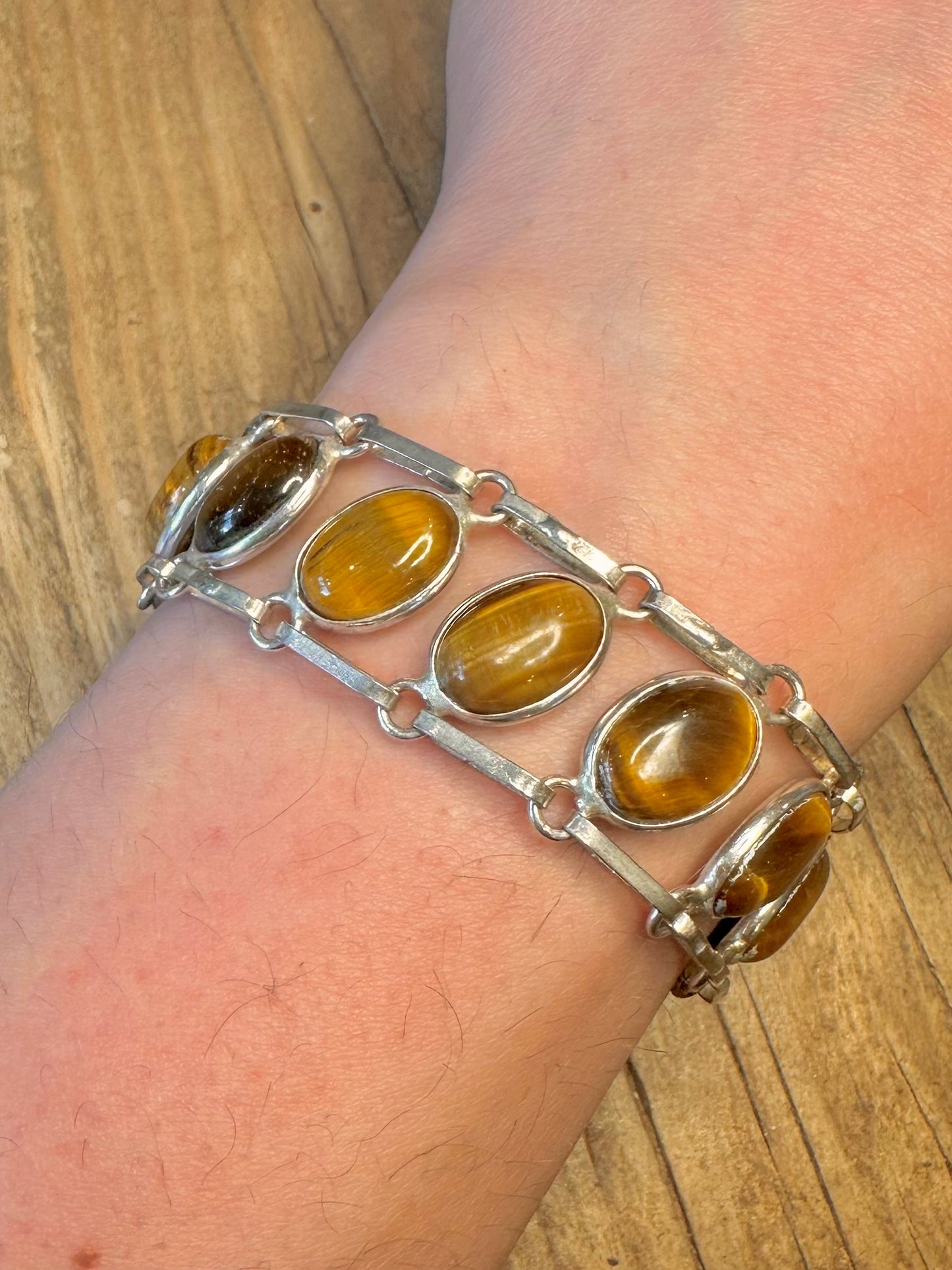 Tigerauge Oval Abstrakt 925 Sterling Silber 6.5 bis 8 Zoll Armband