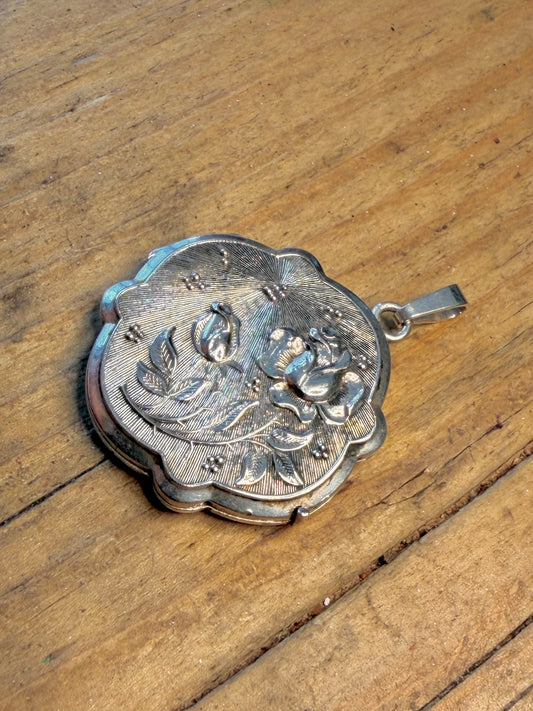 Unique Shaped Rose Embossed Textured Rose Floral Locket 925 Sterling Silver Pendant