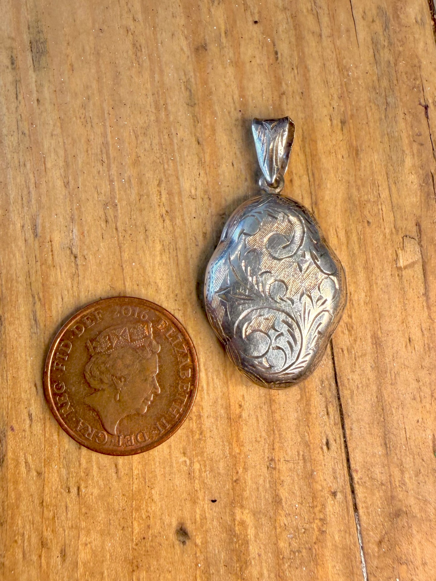 Unique Shaped Floral Engraved Locket 925 Sterling Silver Pendant