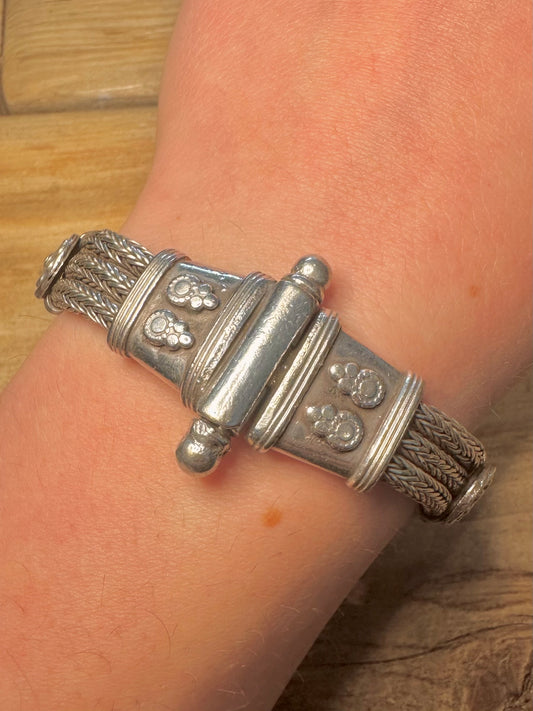Vintage Rajasthan Foxtail 925 Silver Bar Clasp Bracelet