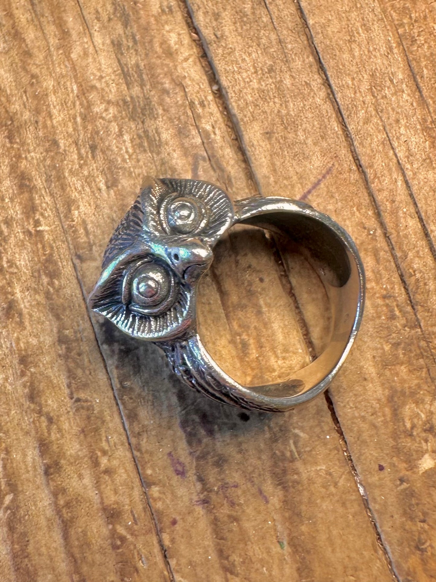 Oxidised Intricate Owl 925 Sterling Silver Size L1/2 Ring