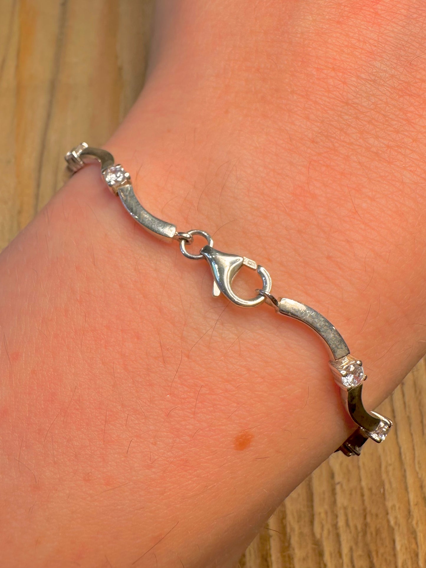 Modern Wavy CZ 925 Sterling Silver 7.8 inch Bracelet