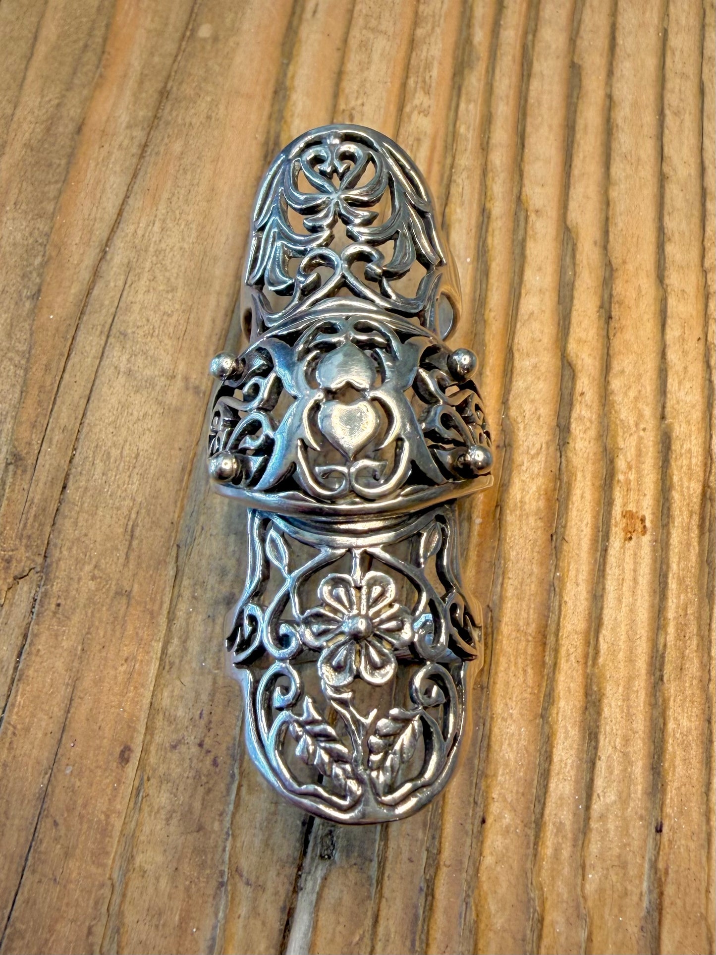 Floral Armour Full Finger Articulated 925 Sterling Silver Size N Q T Ring