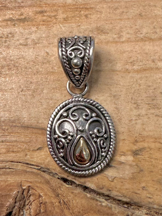 Vintage Boho Tribal 18k Gold and 925 Silver Pendant
