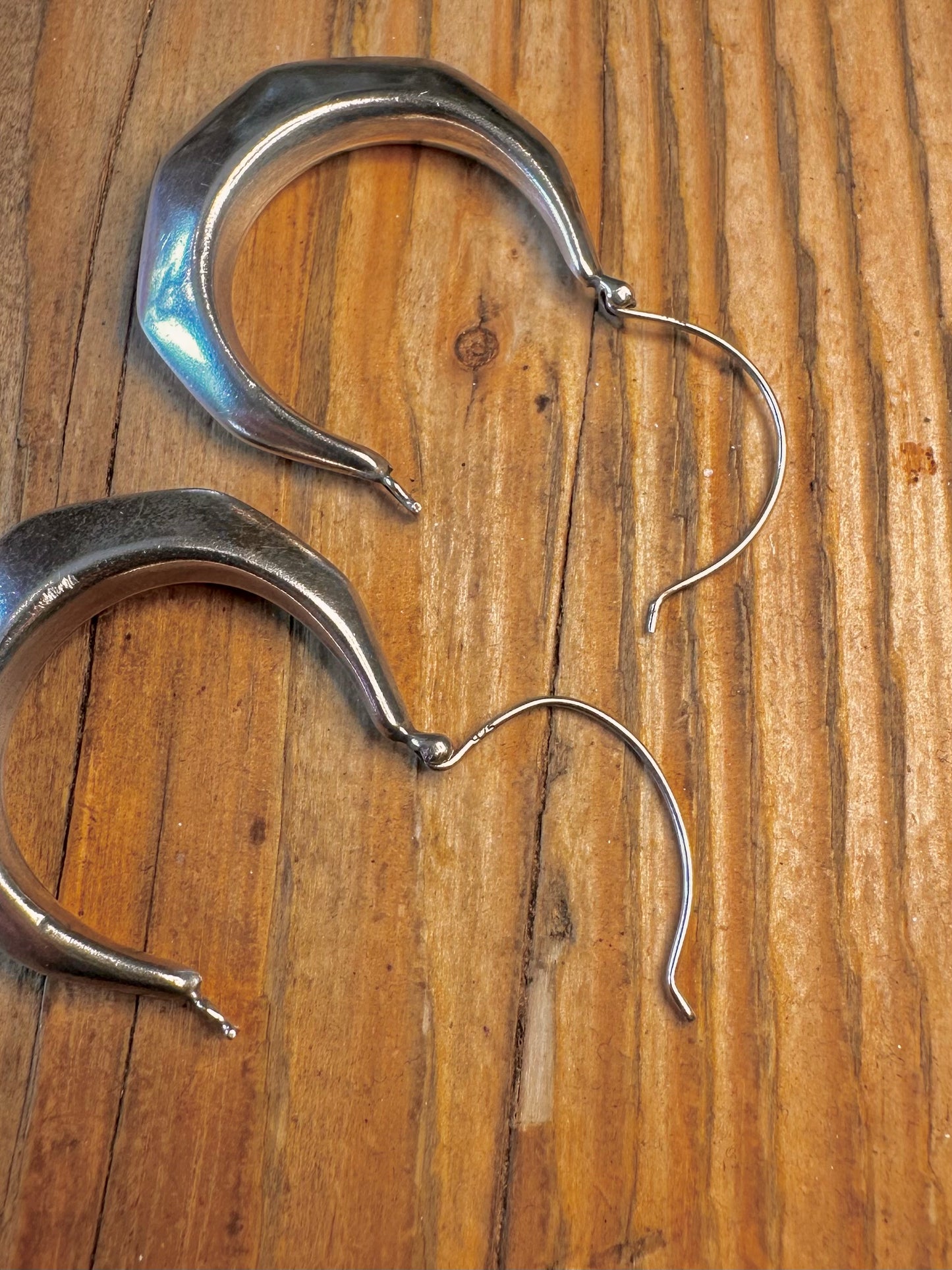 Chunky Geometric Shaped Hoops 925 Sterling Silver Earrings