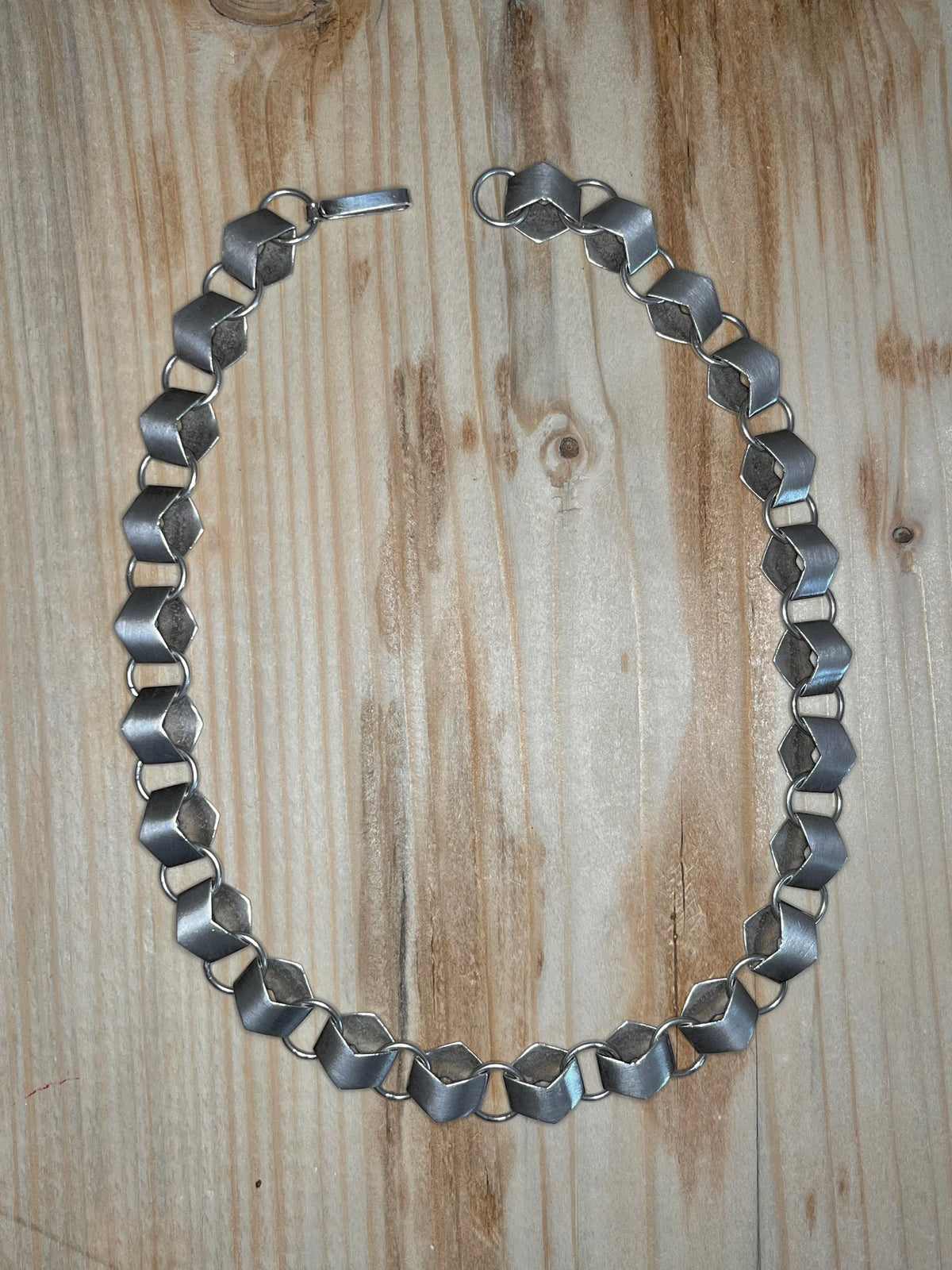 Modernist Unique Zig Zag Block Link 925 Sterling Silver 16.5 Inch Necklace