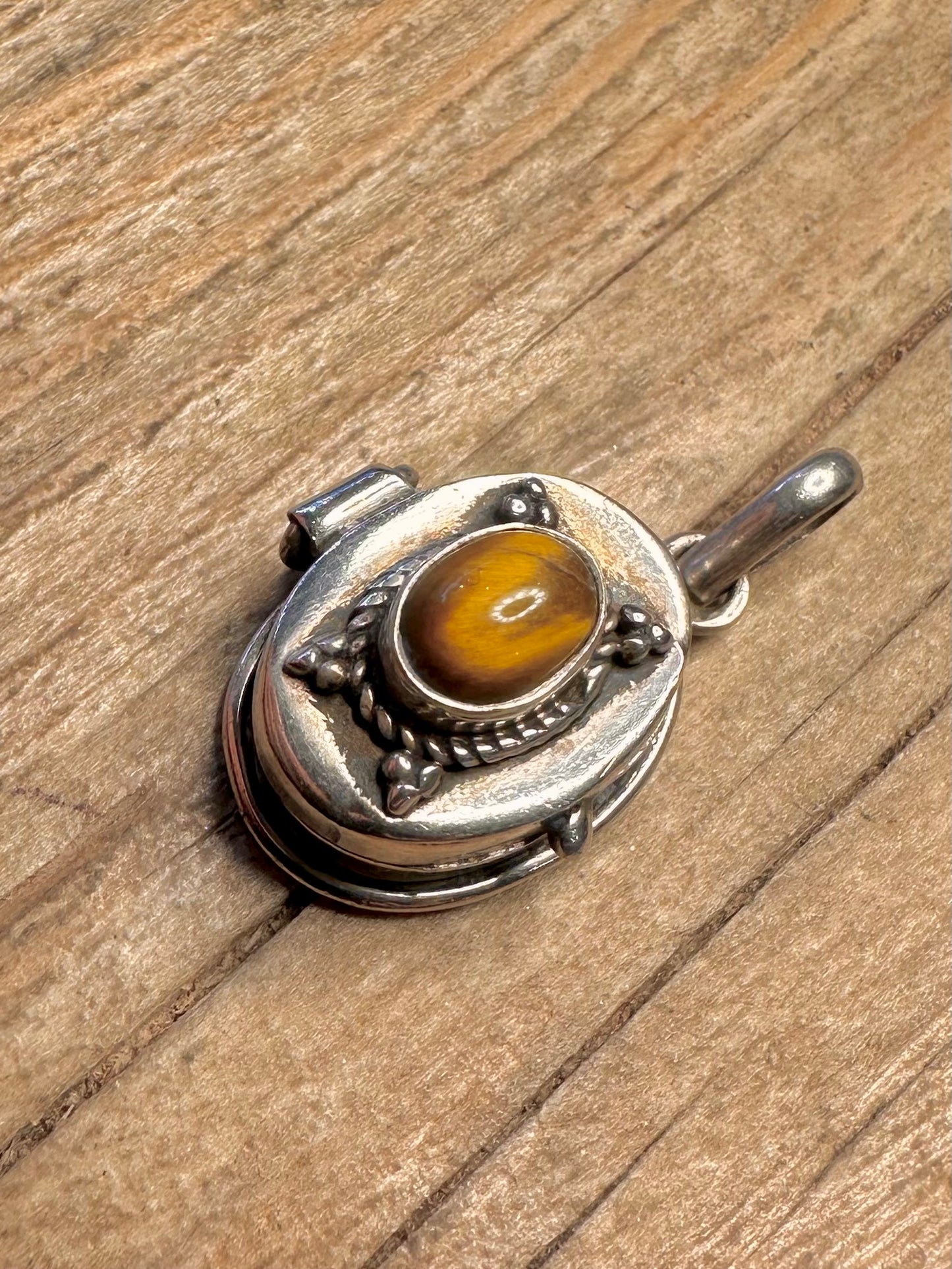 Vintage Tigers Eye Locket 925 Sterling Silver Pendant