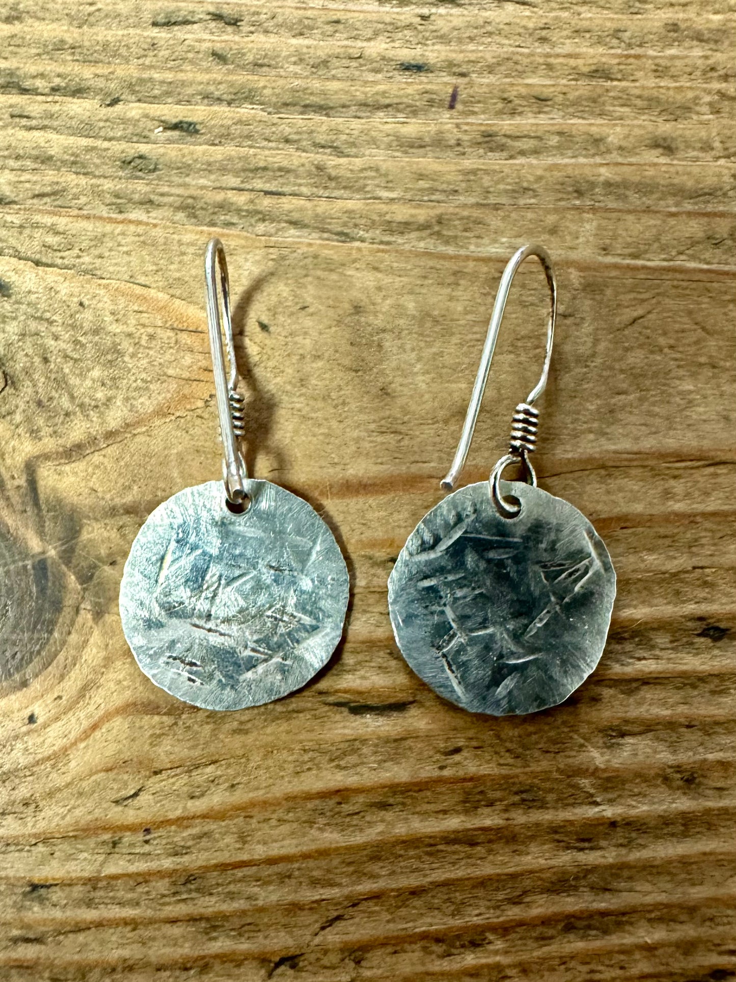 Abstract Handmade Hammered Circle 925 Silver Earrings