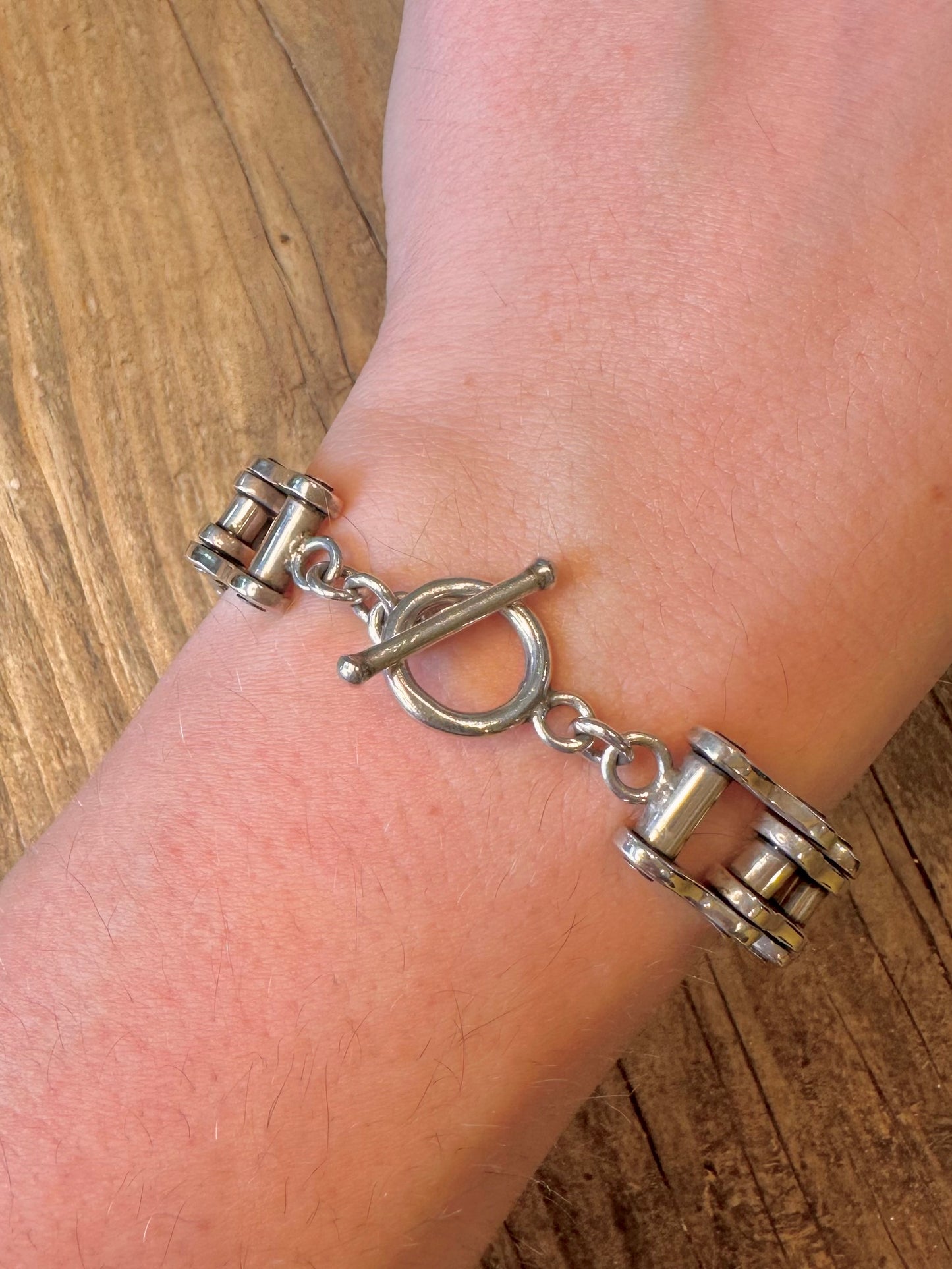 Motorcycle Chunky Chain T Bar 925 Sterling Silver 9 inch Bracelet