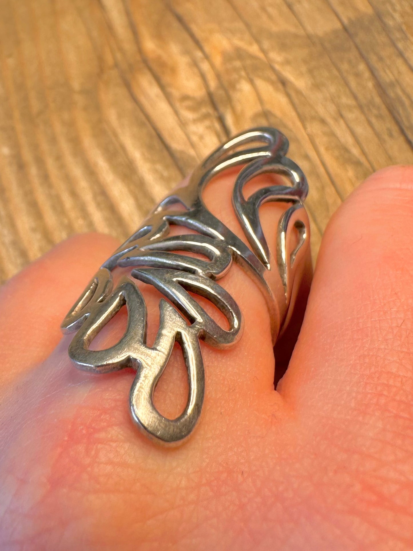 Long Open Cut 925 Sterling Silver Size Q Ring