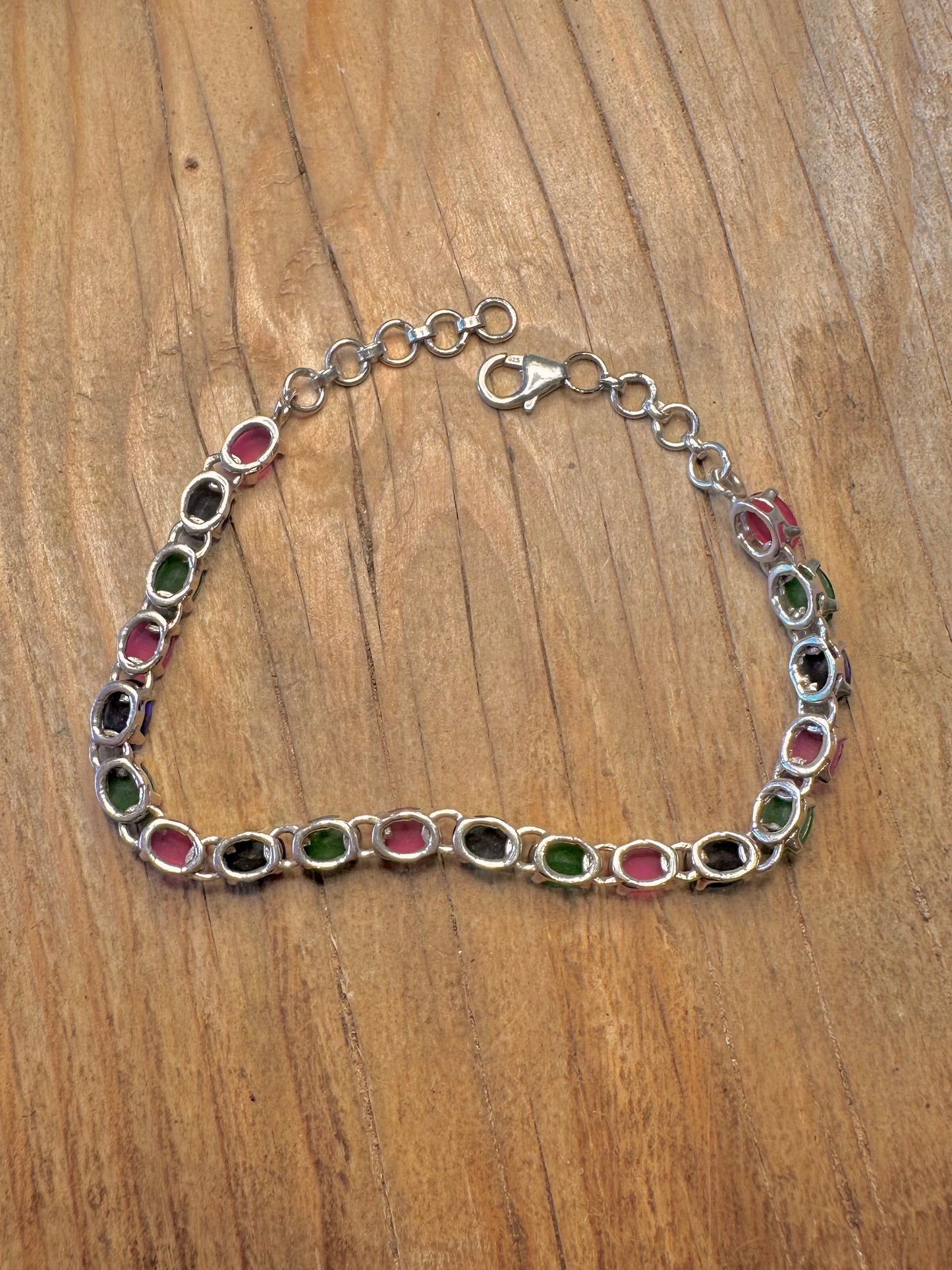 Modern Multi Gemstone Tennis 925 Sterling Silver 7.2 to 8.2 inch Bracelet