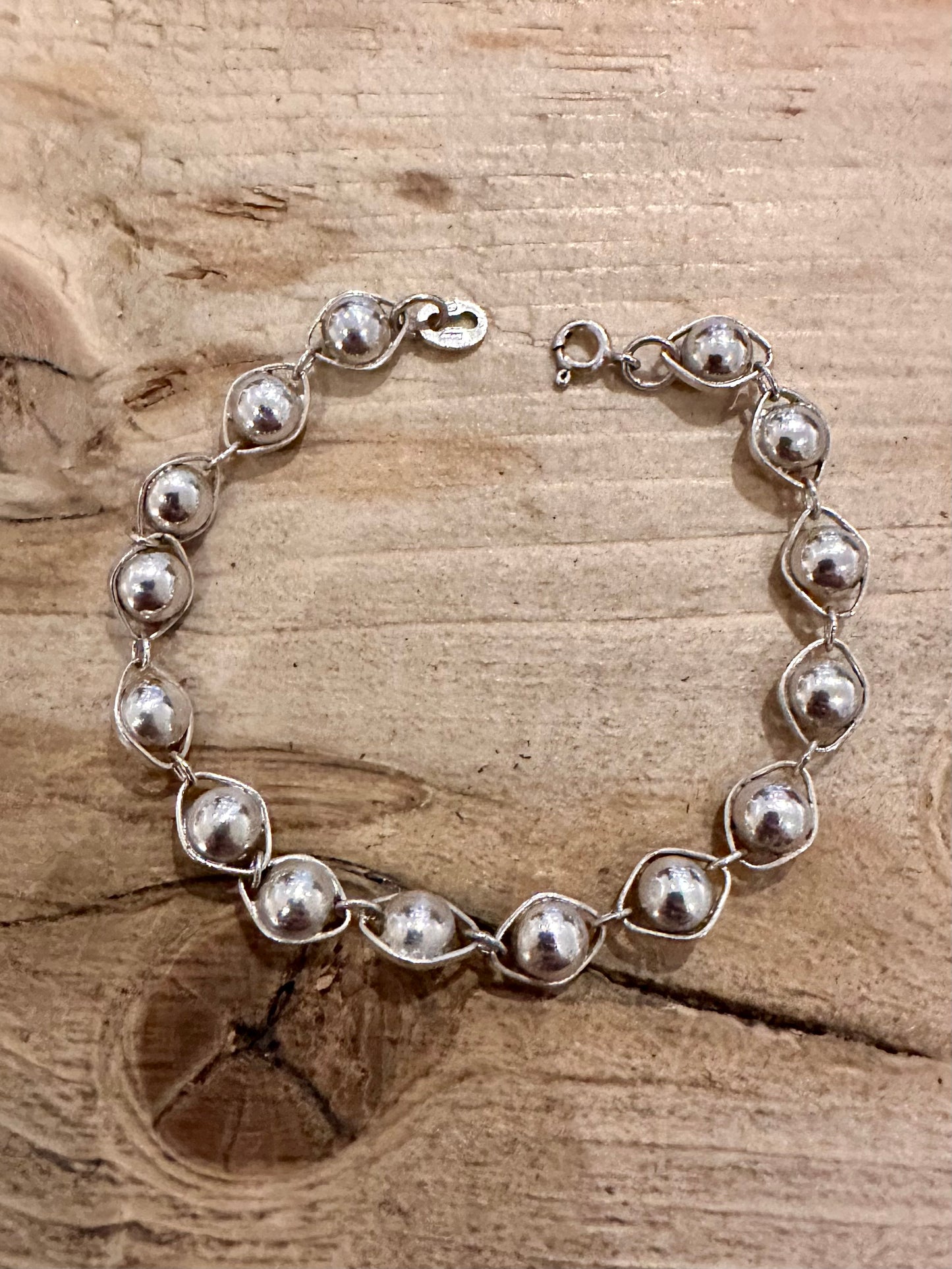 Abstract Ball Shaped 925 Silver 6.8 inch Bracelet