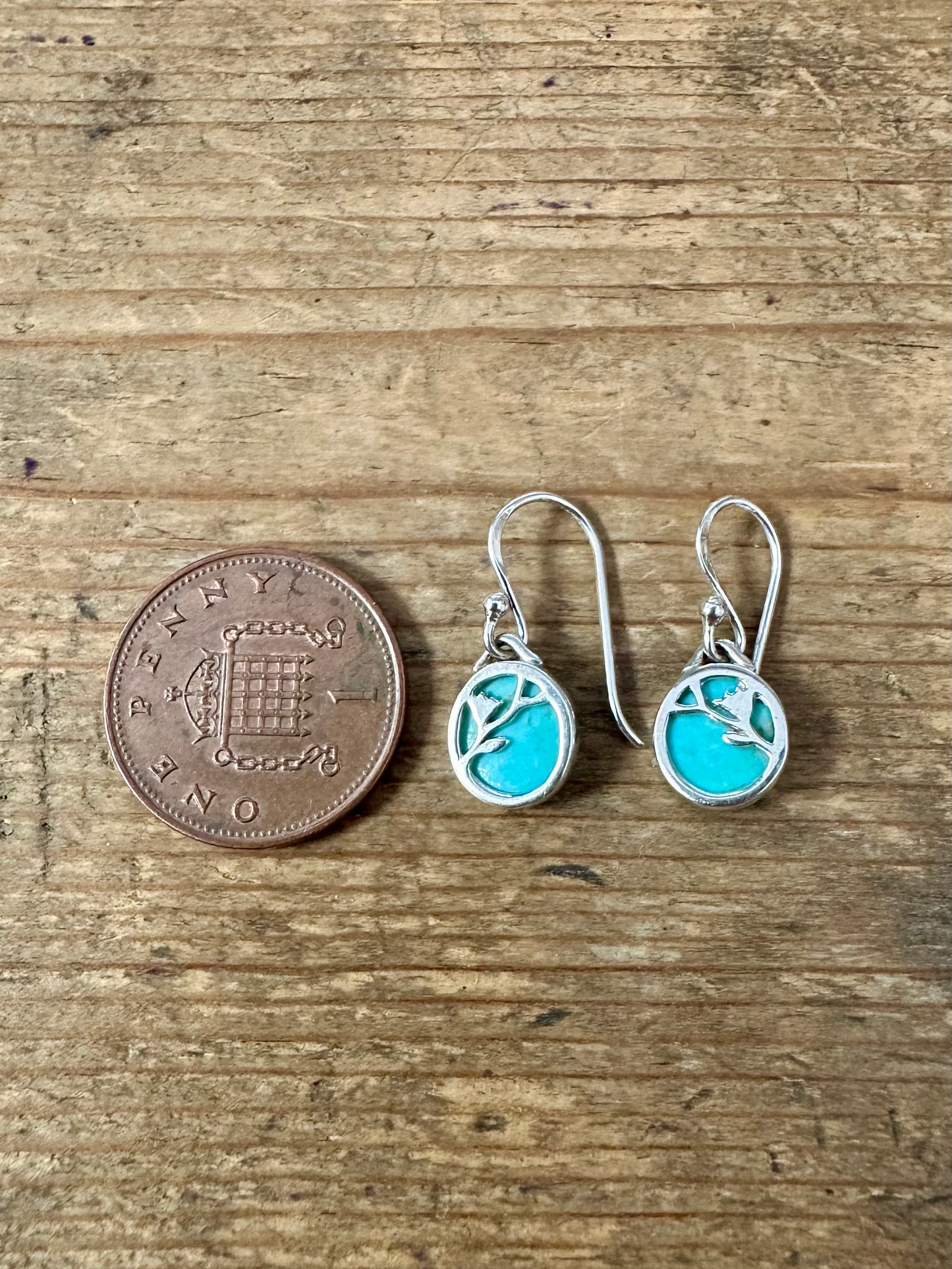 Modern Turquoise Floral 925 Silver Earrings