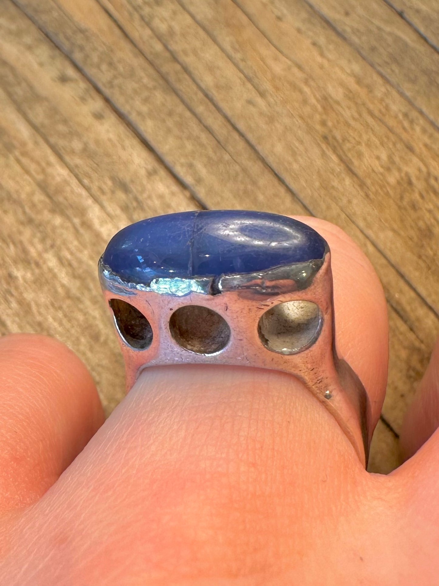 Abstract 2009 Lapis Circle Cut Out 925 Sterling Silver Size P Ring