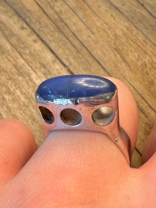 Abstract 2009 Lapis Circle Cut Out 925 Sterling Silver Size P Ring