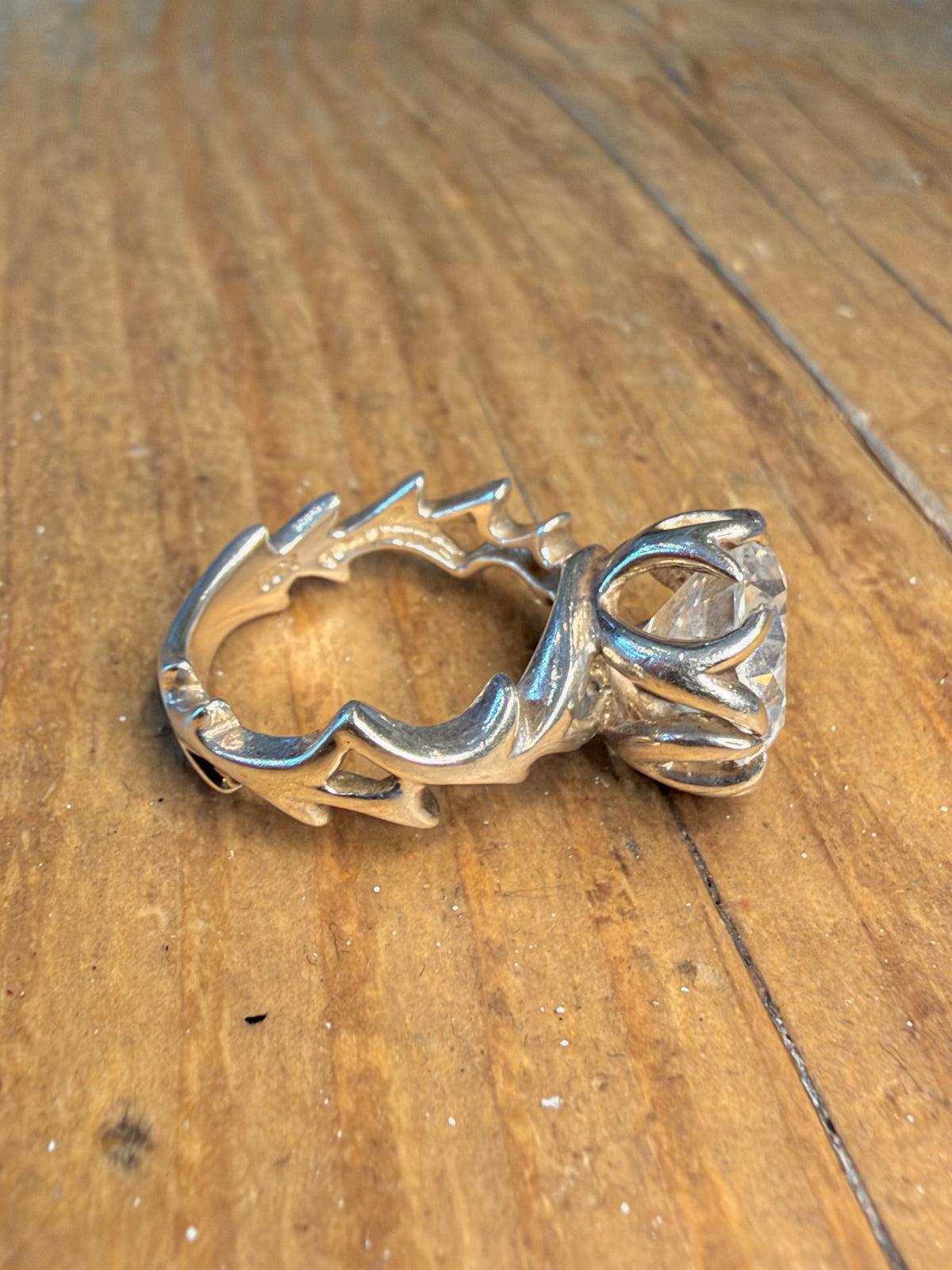 CZ Stone Thorn Flower Band 925 Sterling Silver Size J1/2 Ring