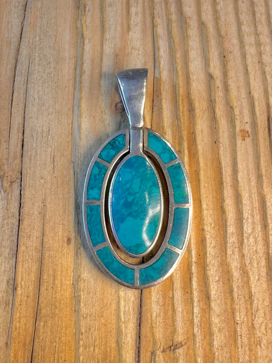 Turquoise Polished Inlay 925 Sterling Silver Pendant