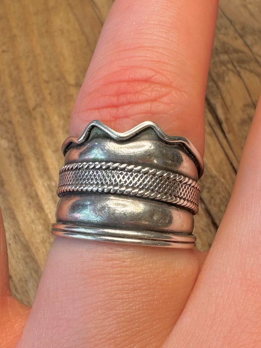 Boho Style Decorative Beading 925 Sterling Silver Size P1/2 Ring