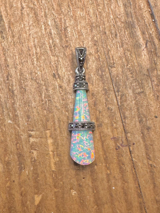 Opal and Marcasite Ornate 925 Sterling Silver Pendant