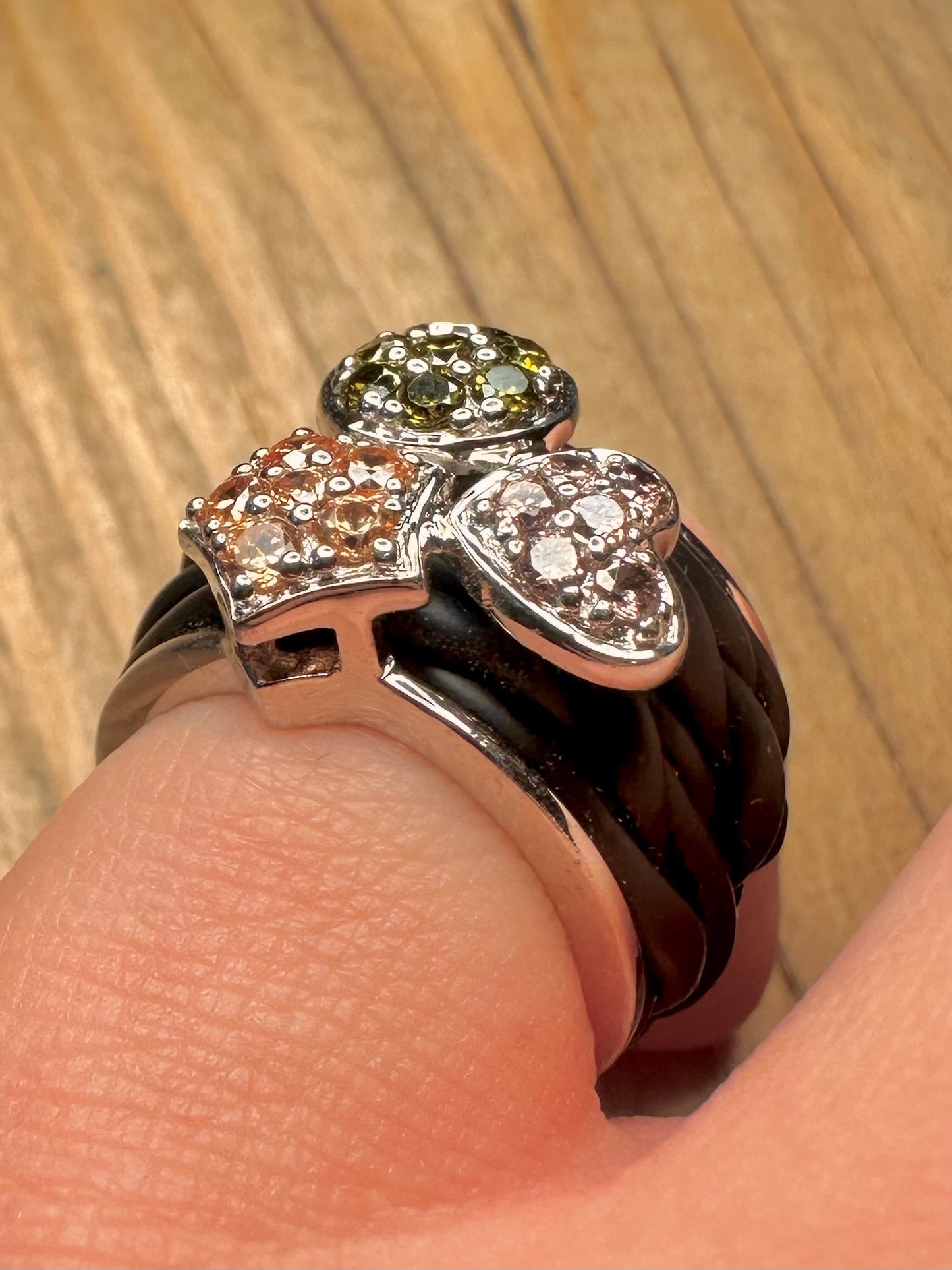 Bella Étoile Multi Coloured CZ Rubber Knotted 925 Sterling Silver Size K1/2 Ring