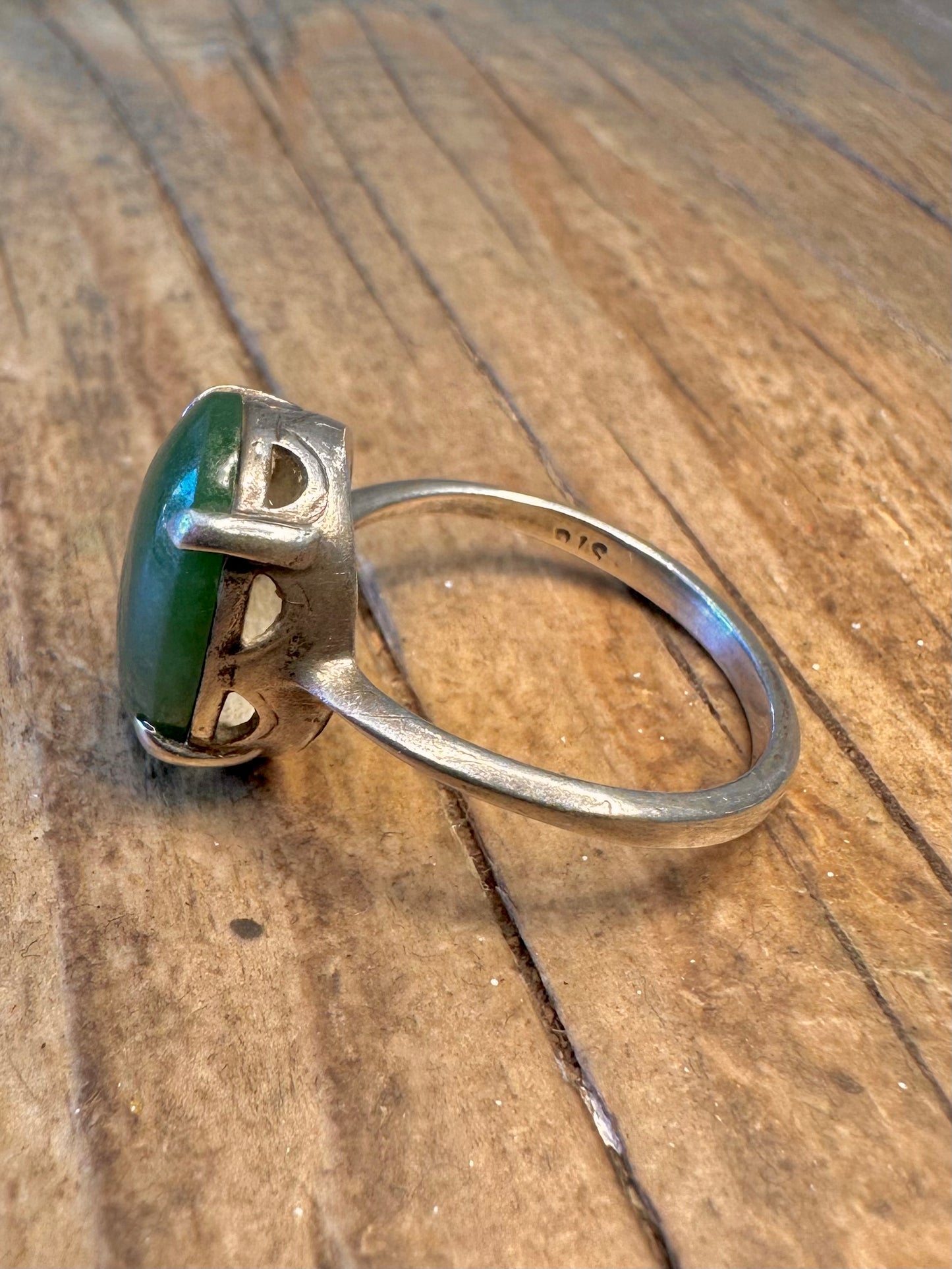 Nephrite Jade Oval 925 Sterling Silver Size O1/2 Ring