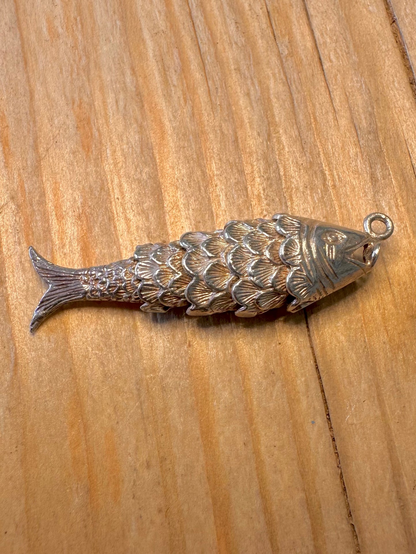 Vintage Articulated Fish 925 Silver Pendant
