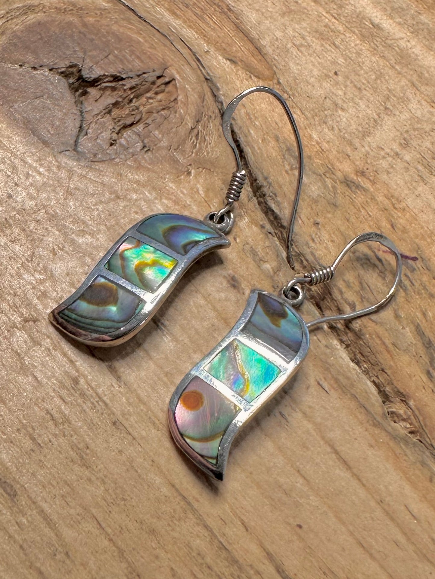 Vintage Wavy Abalone 925 Silver Earrings