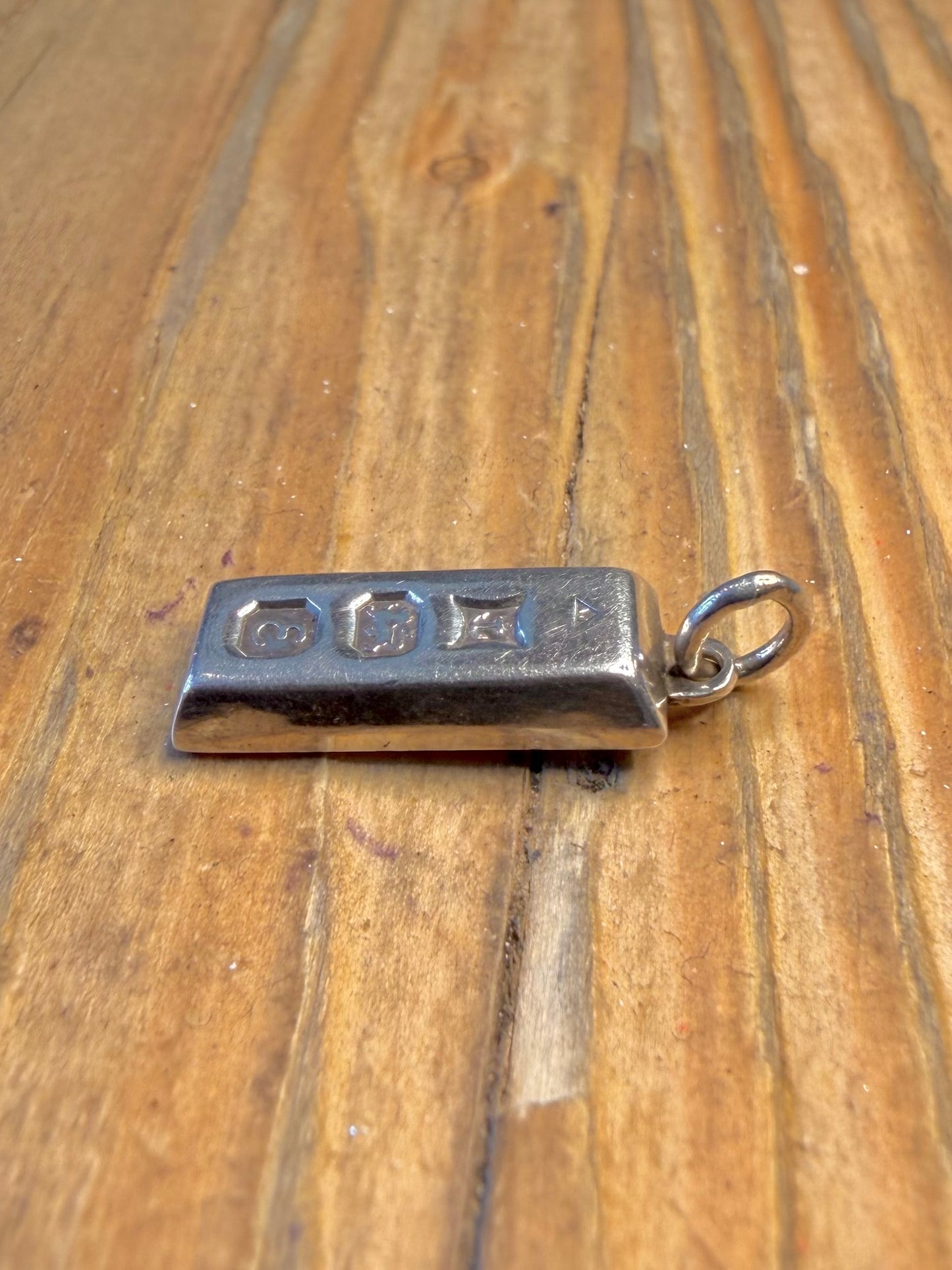 Ingot 1979 Birmingham Maker AJ 925 Sterling Silver Pendant