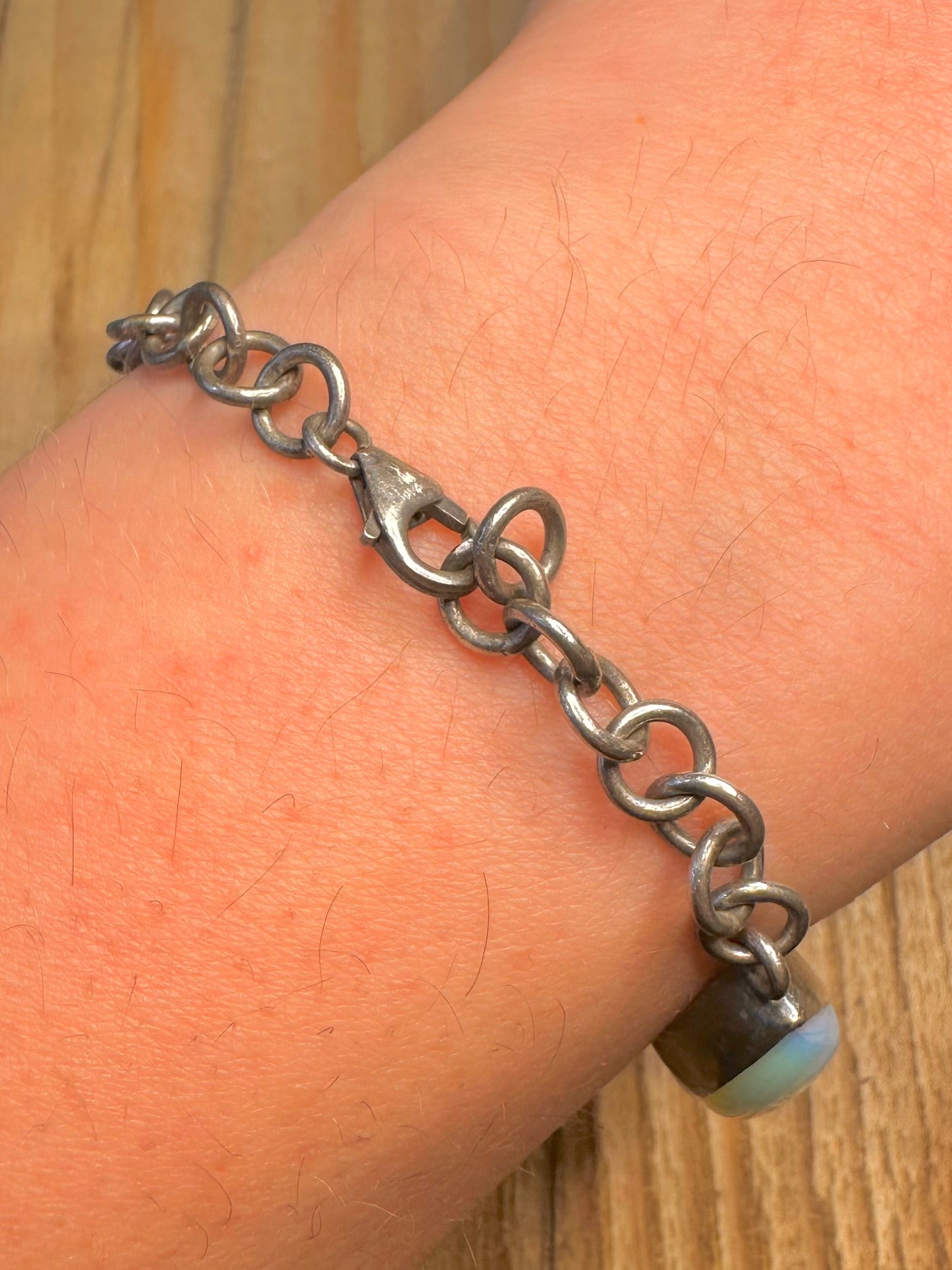 Vintage Opalite Long Oval 925 Sterling Silver 6.5 to 7.5 inch Bracelet