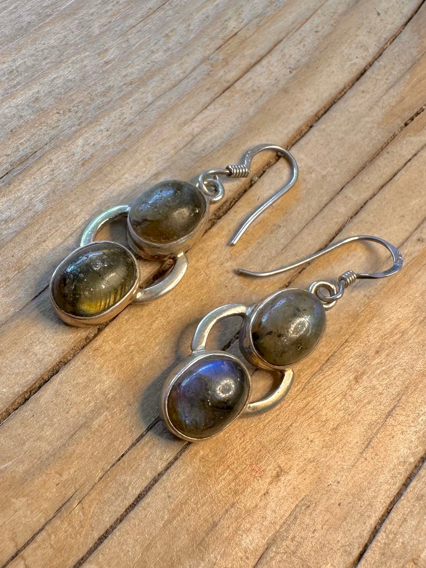 Vintage Labradorite Dangle 925 Silver Earrings