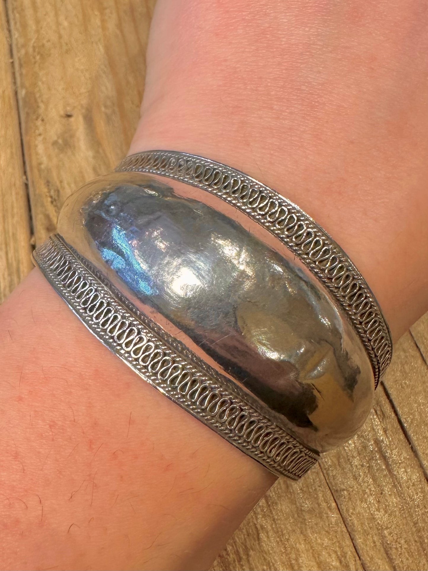 Vintage Wide Tribal Cuff 925 Sterling Silver Bangle