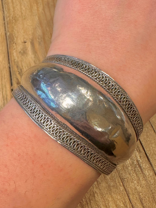Vintage Wide Tribal Cuff 925 Sterling Silver Bangle