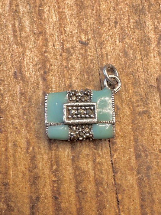 Blue Enamel Marcasite Handbag 925 Sterling Silver Charm Pendant