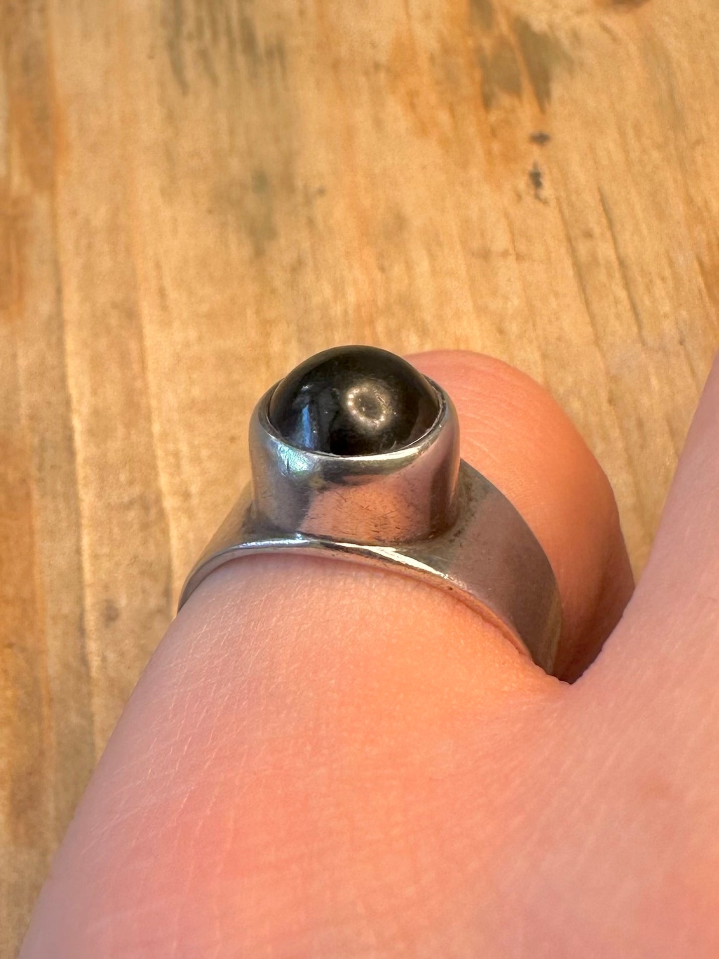 Onyx Circle Signet Style 925 Sterling Silver Size N Ring
