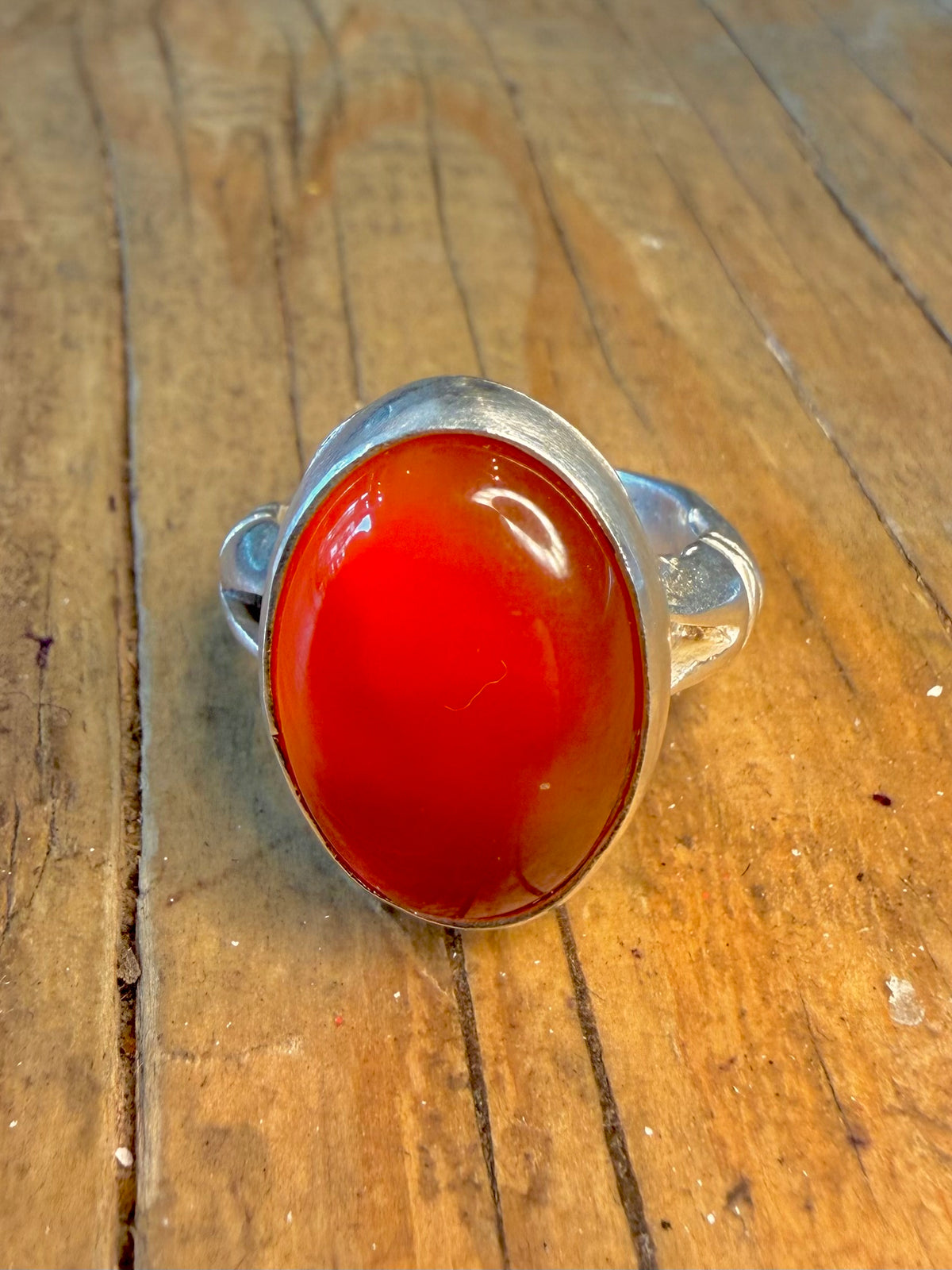 Carnelian Oval Leaf Design Band 925 Sterling Silver Size N Ring