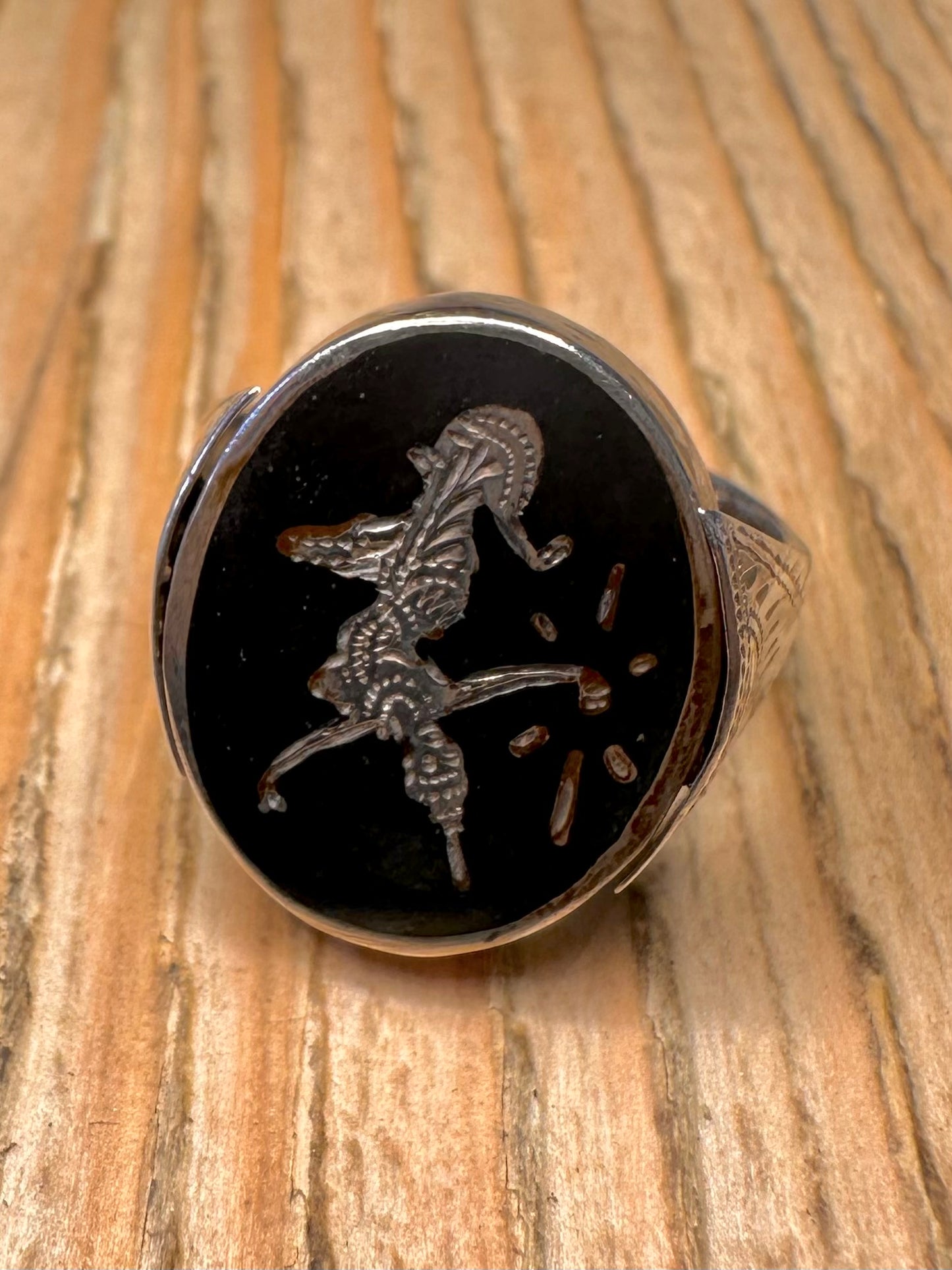 Vintage Spinning Siam Enamel 925 Sterling Silver Size M1/2 Ring
