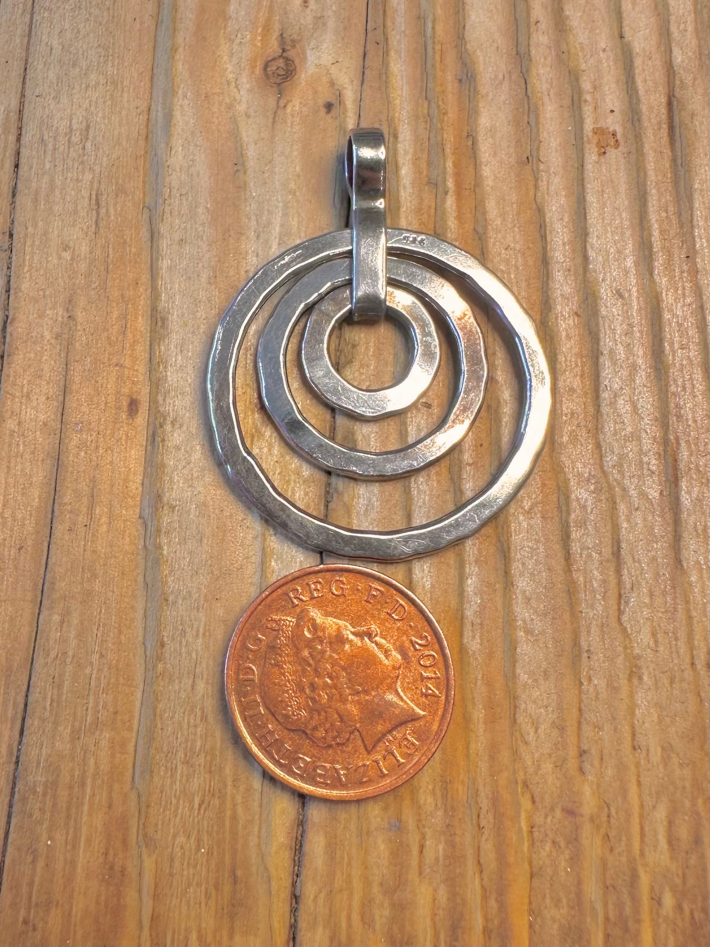 Hammered Three Circle 925 Sterling Silver Pendant