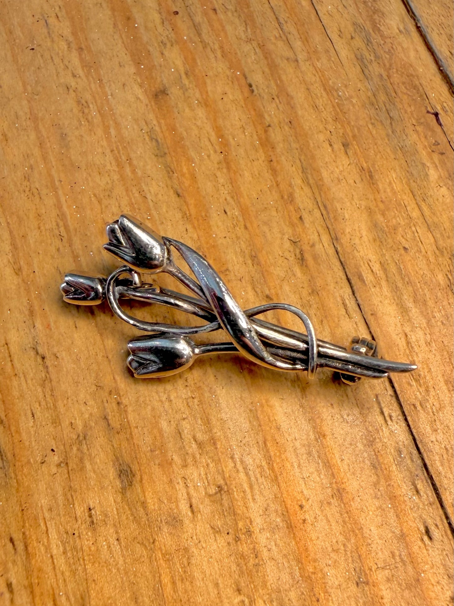 Tulip Flowers 925 Sterling Silver Brooch