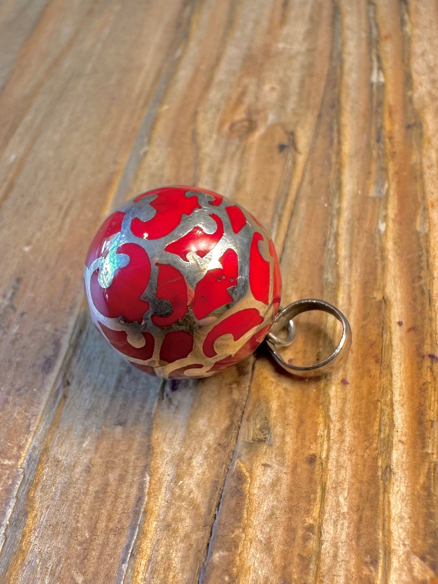 Red Decorative Chime Ball 925 Sterling Silver Pendant